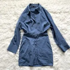 ザラ　ネイビー 長袖 ワンピース　シャツワンピース　ブルー　Sサイズ