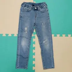 《美品》ユニクロ ストレッチダメージデニムパンツ 120cm ライトブルー