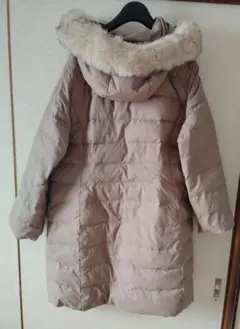 3L ベージュ キャメルファーフードロングダウンジャケットコート Aller