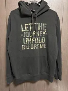 ダークグレー プリント フード付きパーカー