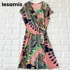 lesamis チュニック ワンピース フレンチスリーブ 総柄 ペイズリー M