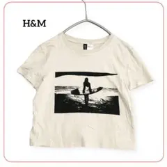 H&M Tシャツ M くすみベージュ プリント 綿100% レディース 春夏