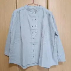 ライトブルー リネン バンドカラーシャツ 長袖 ハンドメイド - メルカリ