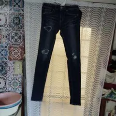 GYDA ダメージ加工 ダークブルースキニージーンズ