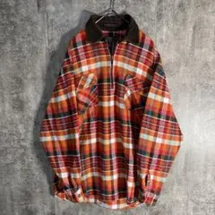 L.O.G.G. ハーフジップ チェックネル コーデュロイ襟 S 好配色 古着