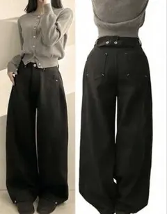 パンツ　デニム　ブラック　ワイドデニム