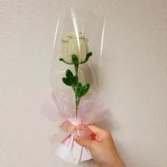 ハンドメイド　バラ　モールフラワー　枯れない花　ホワイト