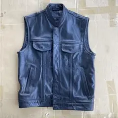 黒 HEAVYレザーベスト スタンドカラー美品