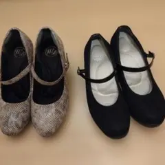 2足　ストラップ付き ウェッジソール パンプス ブラックとパイソン柄パンプスのサムネイル