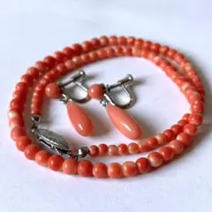 桃珊瑚 ネックレス＆雫型イヤリング 天然素材 オレンジ珊瑚 さんご