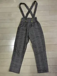 チェック柄サスペンダー付きオーバーオール