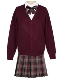 制服 ワインレッドカーディガン スカート リボン ネクタイ