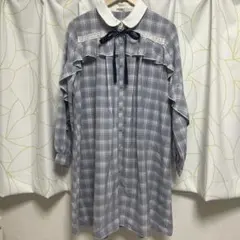 チェック長袖ワンピース