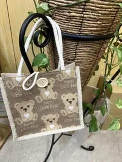 【新品】ジュートバック　クマ柄