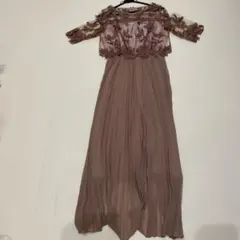 オフショルダー刺繍シフォンパーティードレス