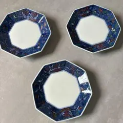 【美品】有田焼 源右衛門窯 染錦柘榴絵 八角皿 3枚セット 銘々皿 小皿のサムネイル