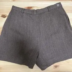 90s 毛100 % ブラウン 茶　ストライプ ショートパンツ