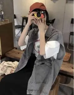 honeyspot ウォッシュド　ボタンフロント　オーバーサイズ　デニムベスト