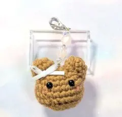 ミニ編みぐるみ くまさん ビーズキーホルダー ストラップハンドメイド