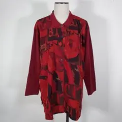 Topys レディース ブラウス 長袖 赤 総柄 鮮やか 派手サイズ表記なし