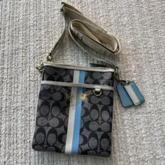 希少色】coach シグネチャー ネイビーストライプ ショルダーバッグ 