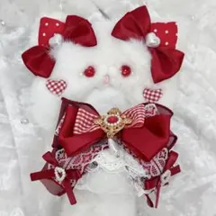 10cm ちびぐるみ ぬい服 レッドネコ 猫耳 推し活 しっぽ付き #43