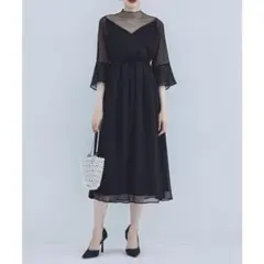 etoll.（エトル) ラメチュールシフォンドレス ワンピース 結婚式 ブラック