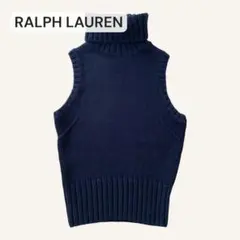 ラルフローレン ニット タートルネック ノースリーブ コットン ネイビー 90s