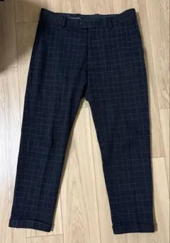 【美品】ZARA チェック 七分丈パンツ ネイビー M相当 ザラ ボトムス 31