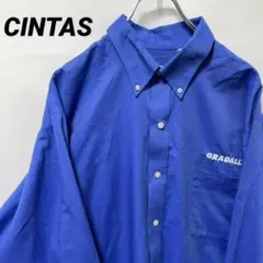 T-243 CINTAS ワークシャツ 長袖 企業ロゴ刺繍 XL 青 USA古着