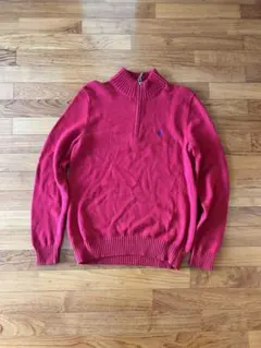 POLO ラルフローレン 赤 ハーフジップ ニット コットン ビンテージ 古着