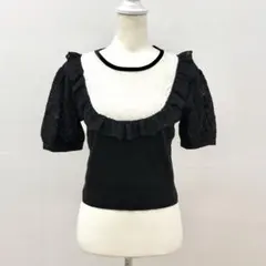 ZARA 半袖 ニット カットソー バイカラー ブラック L 綺麗め モード