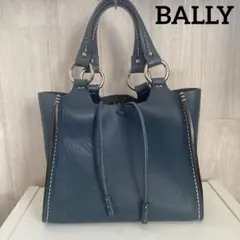 BALLY ハンドバッグ　ミニ　レザー　ブルー　ポケット　ステッチ