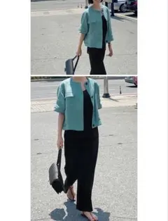 【BENETTI】リネンジャケット ノーカラー グリーン