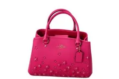COACH フローラルアップリケ花柄ピンクハンドバッグ