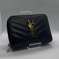 美品✨サンローラン カサンドラ 二つ折り財布 Vステッチ ブラック