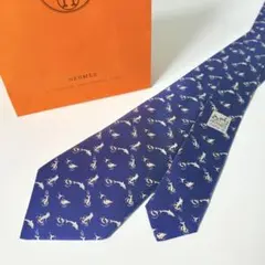 HERMES エルメス 総柄 シルク ネクタイ ネイビー - メルカリ