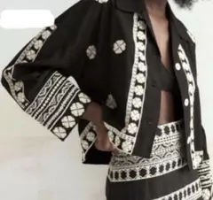 ZARA黒の刺繍クロップドジャケット