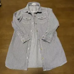 gu ストライプ 長袖 ボタン付きシャツワンピース