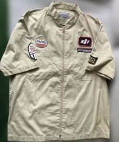 半袖ノーカラージャケット　ベージュ