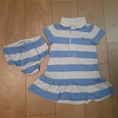 ラルフローレン　80サイズ　水色ボーダー柄ポロシャツワンピース&ブルマセット