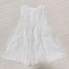 ホワイト レース付き フリル　ノースリーブワンピース　90