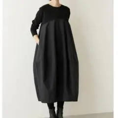 グレー ブラック バルーン ワンピース ゆったり秋冬