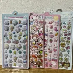 新品　フロッキーシール　シマエナガ　うさぎ　ねこ　シール　コットン　動物　お寿司
