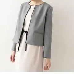 美品 NATURAL BEAUTY BASIC ノーカラージャケット グレー S