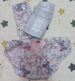 くまちゃん柄×チェック柄よだれカバー&くまちゃん柄×りんご柄360℃スタイ