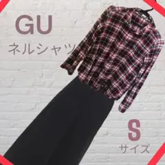 ♡GU美品♡ネルシャツチェック♡オシャレなワインレッド♡綿100%♡匿名配送♡