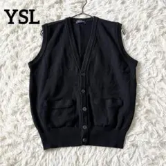 YSL イヴサンローラン メンズ Vネック ベスト ブラック ゴルフ YSL イヴサンローラン メンズ Vネック ベスト ブラック ゴルフ