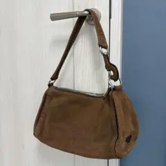 美品　PRADA ブラウン スエード ショルダーバッグ