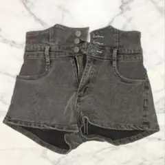 ダークグレー デニム ハイウエストショートパンツ